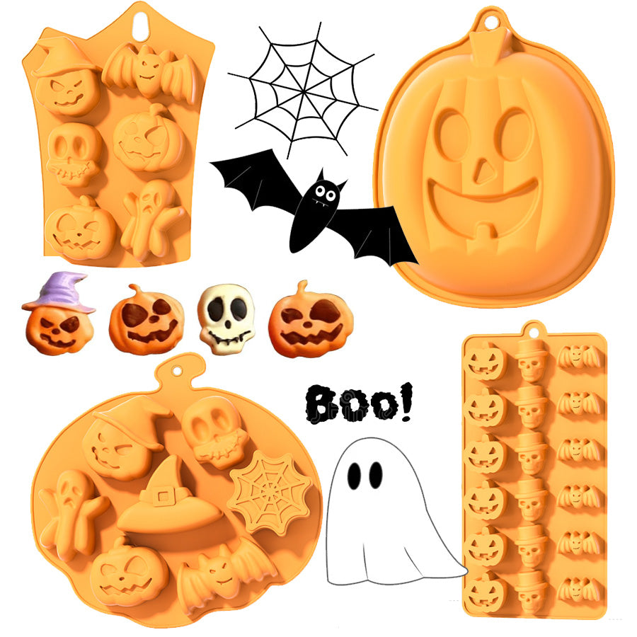 Halloween pumpkin ghost witch skeleton bat silicone jelly mould cake baking tray silicon mold