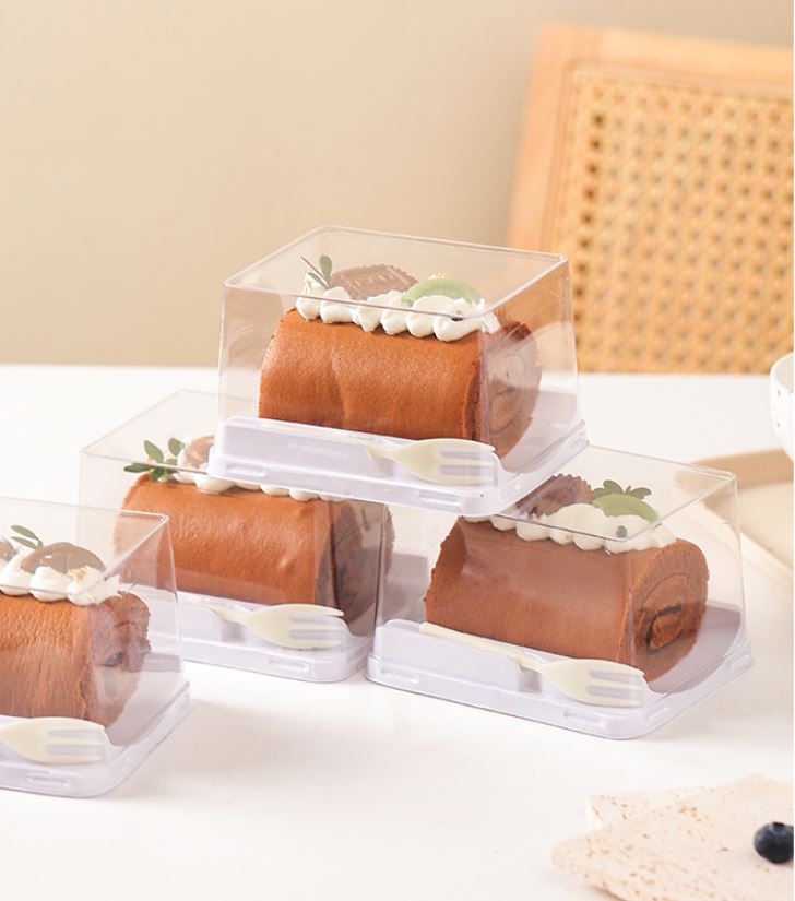 🔥 10pcs swiss roll slice log cake slices cake box semi-circle transparent tray