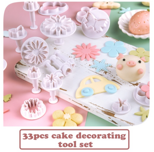 33pcs BUMPER set of cutters - carnation rose blossom butterfly leaf fondant plunger cutter