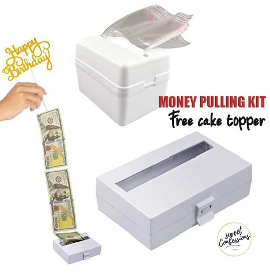 Kit - (free topper) Money pulling cake box hidden cake atm machine secret box for cake decorating (FREE topper)