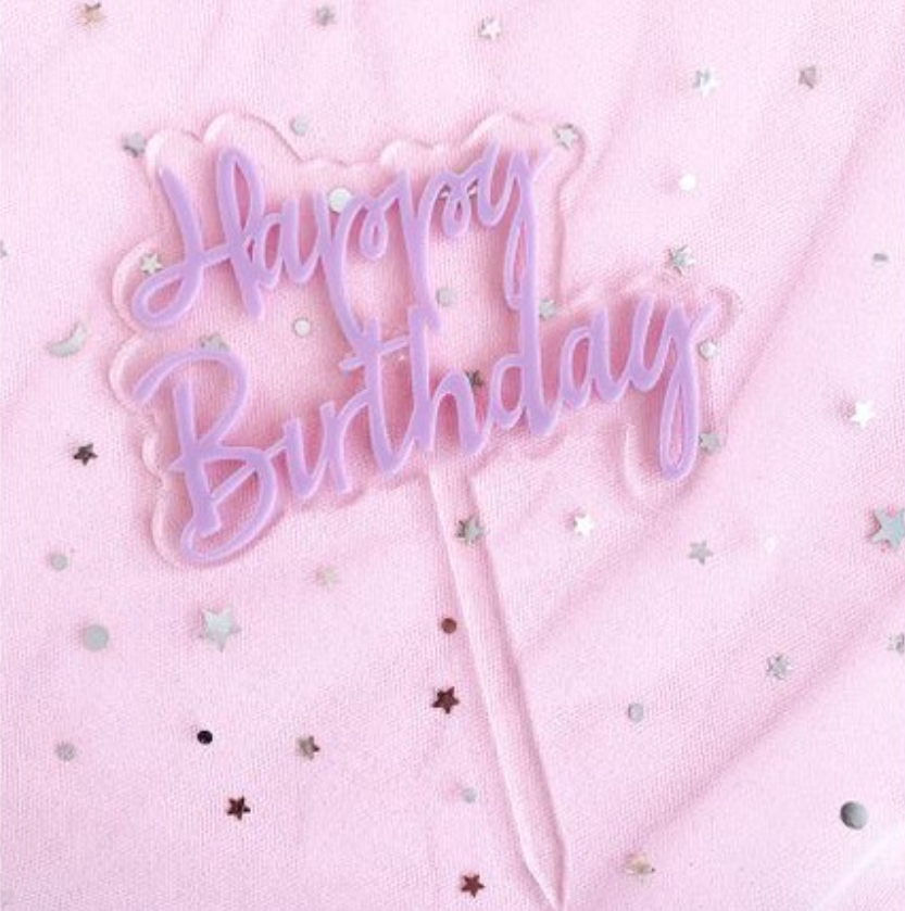 Happy birthday topper yellow blue pink black celebration cake gift tag