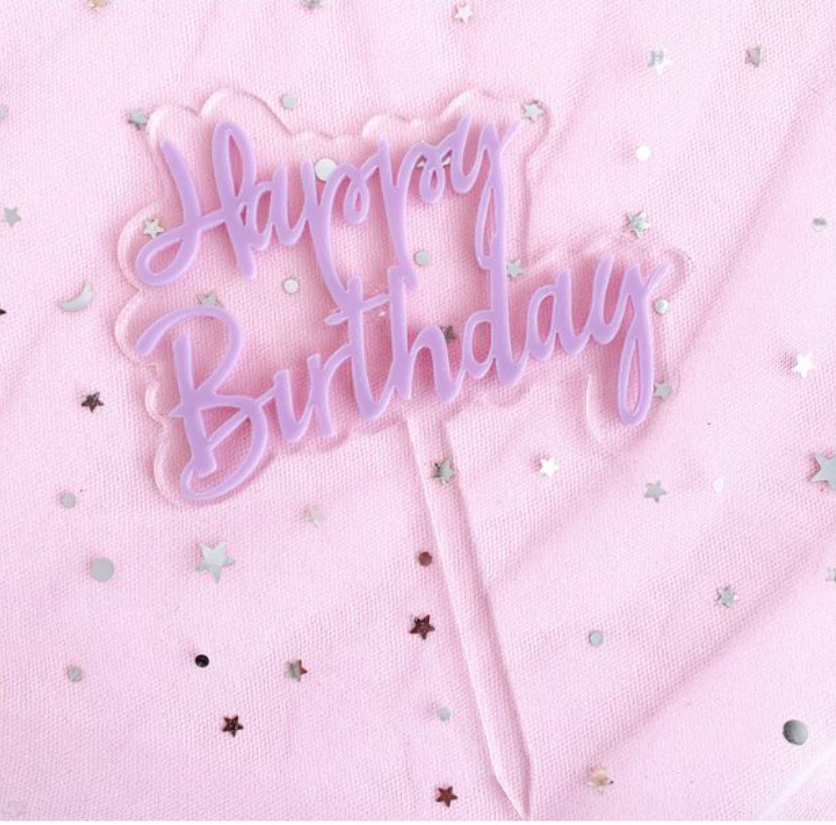 Happy birthday topper yellow blue pink black celebration cake gift tag