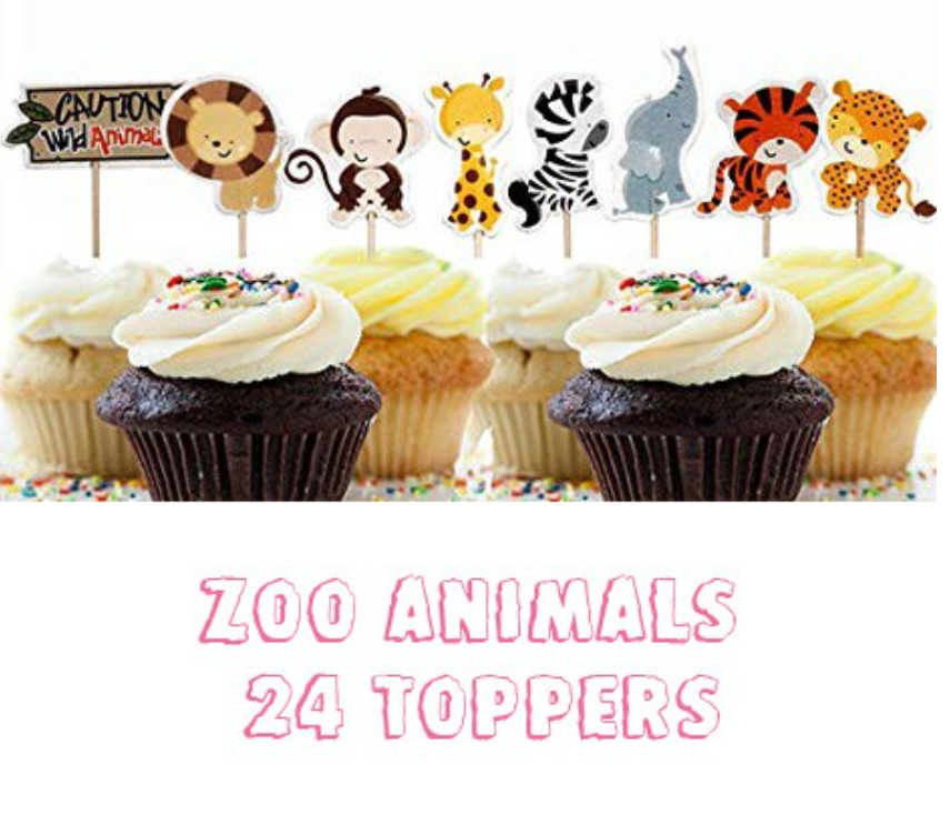 Zoo animals lion tiger zebra monkey giraffee wild safari animals cupcake topper birthday cake toppers